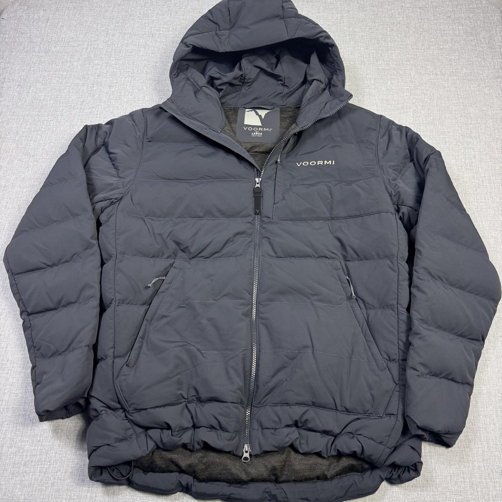 VOORMI Puffer Jacket Mens Large Gray Puffer Hooded Insulated Down Wool Lined